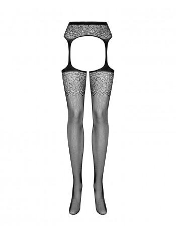 Сітчасті панчохи-стокінги з квітковим малюнком Obsessive Garter stockings S207 XL/XL, чорні, імітаці