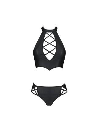 Комплект из эко-кожи Nancy Bikini black L/XL - Passion, бра и трусики с имитацией шнуровки