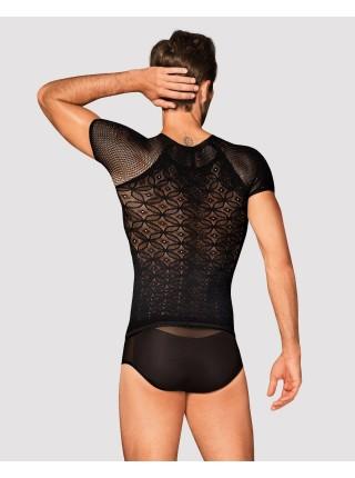 Мужская полупрозрачная футболка с орнаментом Obsessive T102 T-shirt S/M/L, черная