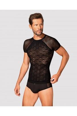 Мужская полупрозрачная футболка с орнаментом Obsessive T102 T-shirt S/M/L, черная