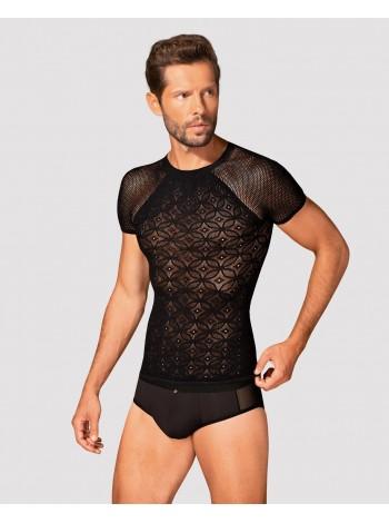 Мужская полупрозрачная футболка с орнаментом Obsessive T102 T-shirt S/M/L, черная