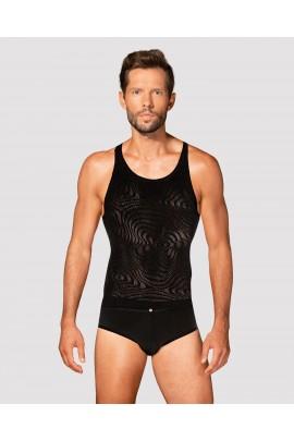 Мужская полупрозрачная майка-борцовка с узором Obsessive T103 tank top S/M/L, черная