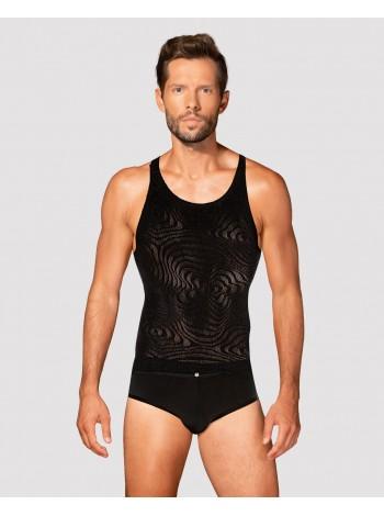 Мужская полупрозрачная майка-борцовка с узором Obsessive T103 tank top S/M/L, черная