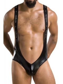 Мужское открытое боди Passion 027 BRUNO S/M Black, под латекс, на шлейках