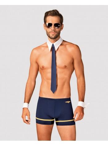 Эротический костюм пилота Obsessive Pilotman set S/M, боксеры, манжеты, воротник с галстуком, очки