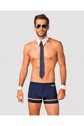 Эротический костюм пилота Obsessive Pilotman set L/XL, боксеры, манжеты, воротник с галстуком, очки