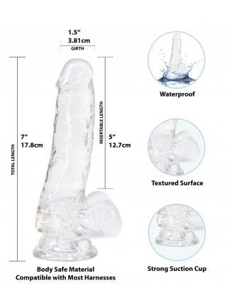 Прозорий фалоімітатор на присосці ADDICTION — Clear Dildo with Balls 7″, віброкуля в подарунок