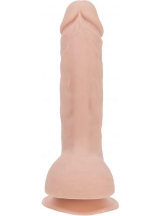 Вигнутий фалоімітатор на присосці ADDICTION — BRAD 7,5″ Dildo With Balls, Beige