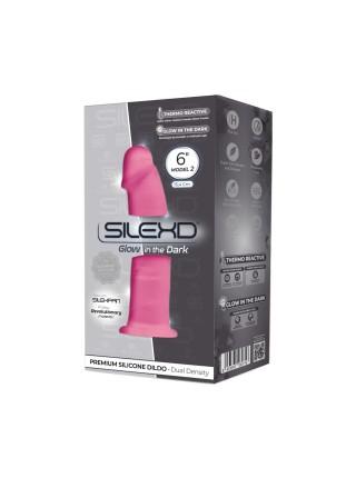 Фаллоимитатор SilexD Robby Pink Glow in the dark, двухслойный, силикон+Silexpan, диаметр 3,5см