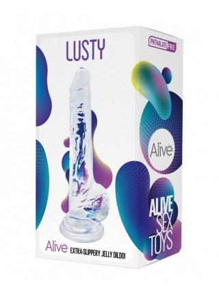 Прозрачный фаллоимитатор Alive Jelly Dildo Lusty, ТПЕ, присоска, диаметр 3,2см, длина 18см