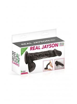 Suction cup dildo Real Body - Real Jayson Black, TPE, diameter 4cm