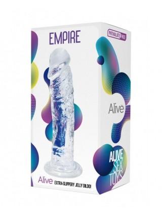 Прозрачный фаллоимитатор Alive Jelly Dildo Empire, ТПЕ, присоска, диаметр 4.3 см, длина 19.3см