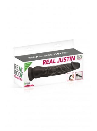 Dildo with suction cup Real Body - Real Justin Black, TPE, diameter 4.2cm