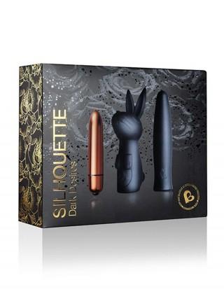 Вібронабір Rocks Off Silhouette - Dark Desires: віброіграшка і дві силіконові насадки