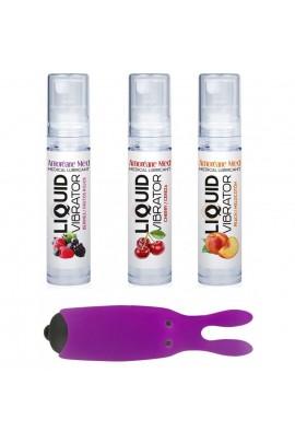 Набір з 3-х смаків стимулюючого лубриканта Amoreane Med (3х10мл) та вібропулі Adrien Lastic Purple