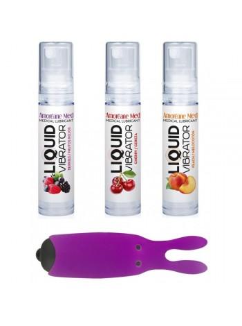 Set of 3 flavors of Amoreane Med stimulating lubricant (3x10ml) and Adrien Lastic Purple vibrating bullet