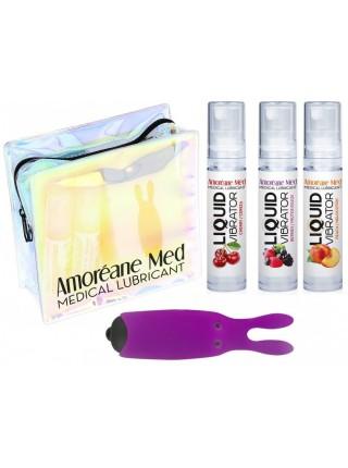 Set of 3 flavors of Amoreane Med stimulating lubricant (3x10ml) and Adrien Lastic Purple vibrating bullet