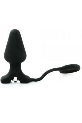 Анальная пробка с кольцом на член и вибрацией Black Silicone