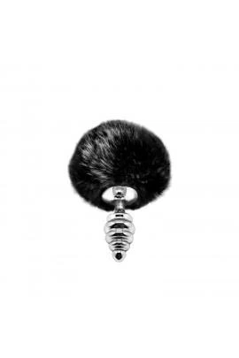 Metal anal plug Rabbit tail Alive Fluffy Twist Plug S Black, diameter 2.9 cm