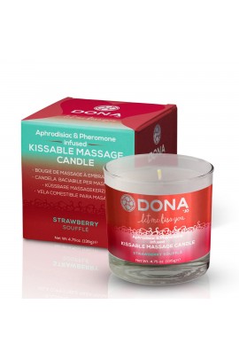 Свеча для массажа с афродизиаками и феромонами DONA Kissable Massage Candle Strawberry Souffle, 125мл