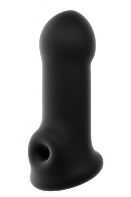 Thickening and extension nozzle on a dorcel Xtend Boy member with a hole for the scrotum