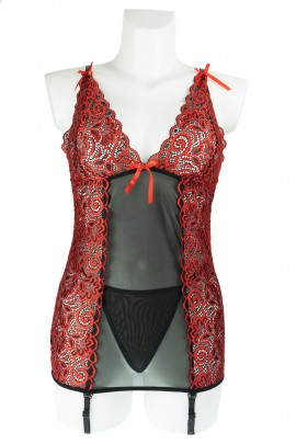 Черно-красное боди с кружевами