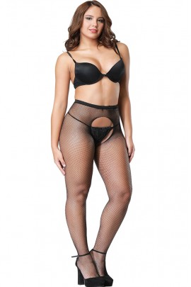 Черные колготы в мелкую сетку с разрезом