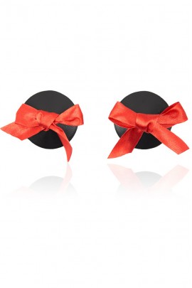 Leather pestitis on breasts with red bows