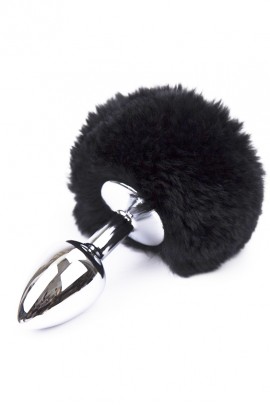Анальная пробка с пушистым черным хвостиком