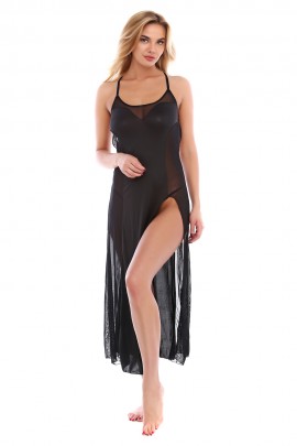 Черный эротический пеньюар в пол с разрезом Adel'f