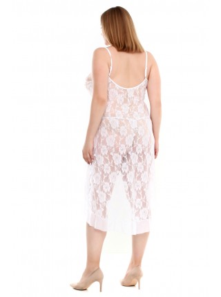 Белый кружевной пеньюар миди  Aleksa 