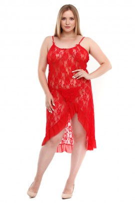 Red Lace Peignoir Midi Aleksa