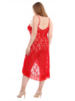 Красный кружевной пеньюар миди  Aleksa 