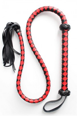 Чёрно-красный кожаный плетеный кнут  Queen 