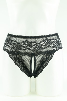 Чорні ажурні трусики з розрізом