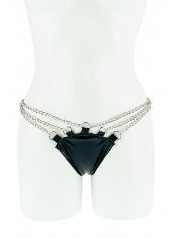 Stretch leather thongs with chains