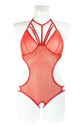 Полупрозрачное красное боди Lynn
