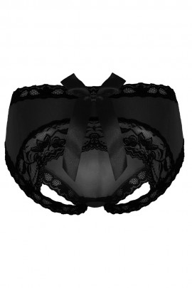 Черные трусики с интимным вырезом и бантом
