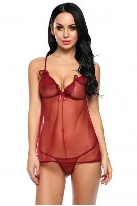 Прозрачный красный пеньюар