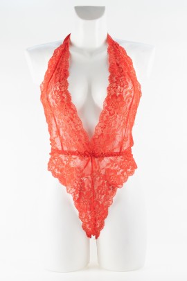 Боди белье с кружевами красного цвета LARA