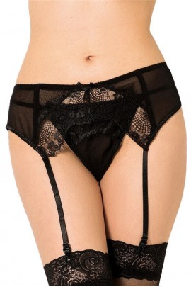 Черный пояс для чулок с трусиками  Padlock 