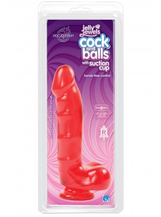 Гелевий фалоімітатор Doc Johnson Jelly Jewels - Cock and Balls with Suction Cup - Red