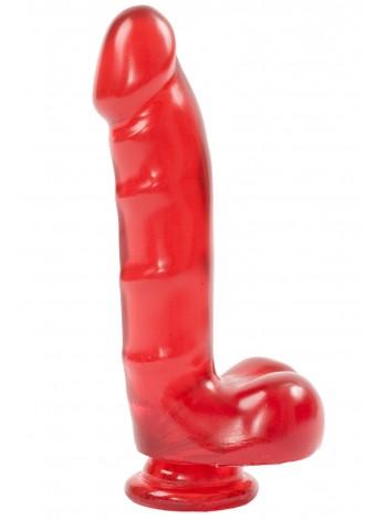 Гелевий фалоімітатор Doc Johnson Jelly Jewels - Cock and Balls with Suction Cup - Red