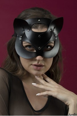 Черная маска кошечки из натуральной кожи Feral Feelings - Catwoman Mask