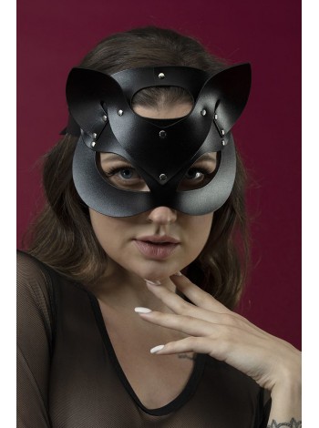 Черная маска кошечки из натуральной кожи Feral Feelings - Catwoman Mask