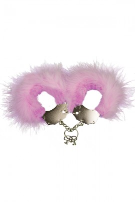 Металлические наручники с розовым пухом Adrien Lastic Handcuffs Pink