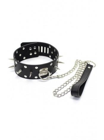 Leather bdsm collar with leash