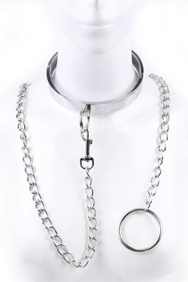 Металлический БДСМ ошейник с поводком