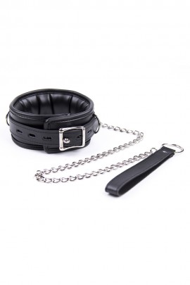 М'який БДСМ нашийник чорного кольору з повідком