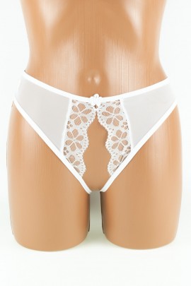 Белые эротические трусики с открытой промежностью
